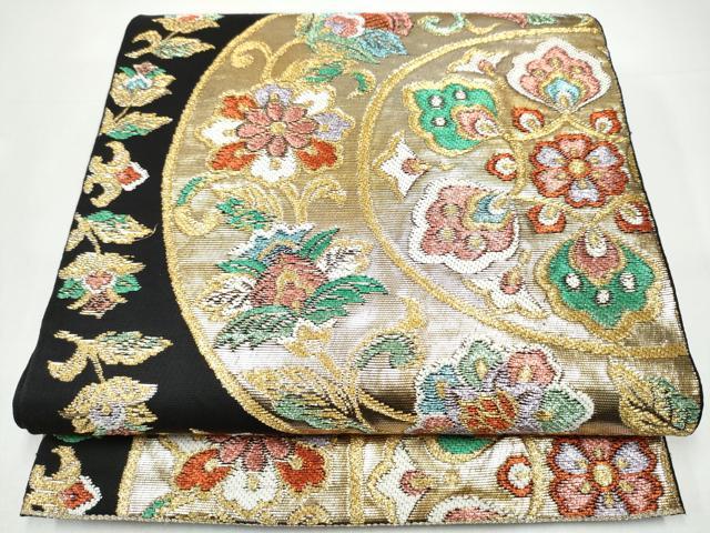 平和屋着物●六通柄　本袋帯　天平華文錦　黒地　金糸　正絹　逸品　CABI0112hy