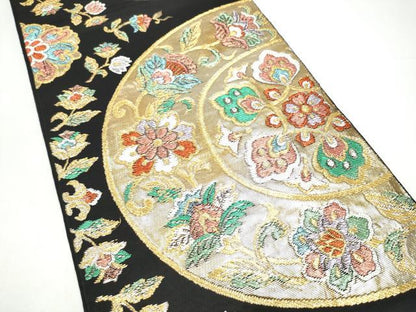 平和屋着物●六通柄　本袋帯　天平華文錦　黒地　金糸　正絹　逸品　CABI0112hy