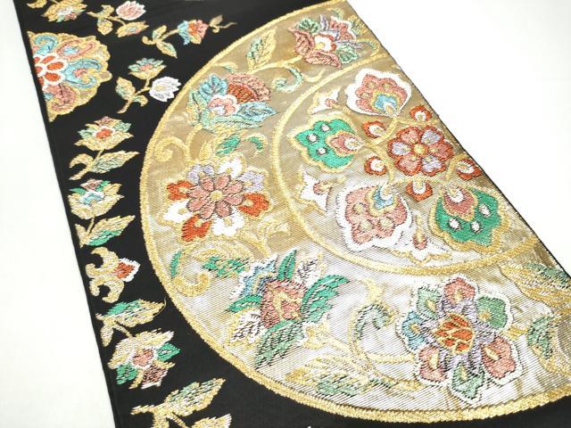 平和屋着物●六通柄　本袋帯　天平華文錦　黒地　金糸　正絹　逸品　CABI0112hy
