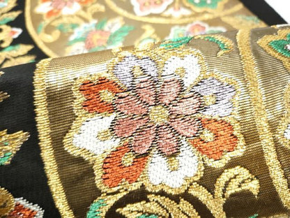 平和屋着物●六通柄　本袋帯　天平華文錦　黒地　金糸　正絹　逸品　CABI0112hy