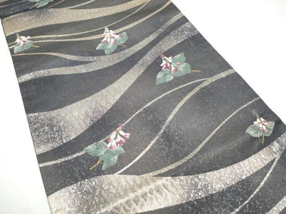 平和屋着物●両面六通柄袋帯　枝花文　銀彩　正絹　逸品　CABI0113hy