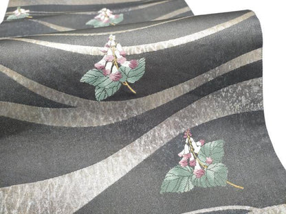 平和屋着物●両面六通柄袋帯　枝花文　銀彩　正絹　逸品　CABI0113hy