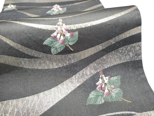 平和屋着物●両面六通柄袋帯　枝花文　銀彩　正絹　逸品　CABI0113hy