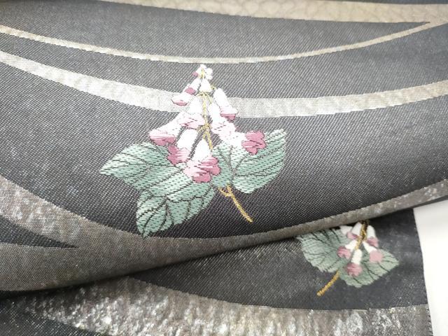 平和屋着物●両面六通柄袋帯　枝花文　銀彩　正絹　逸品　CABI0113hy