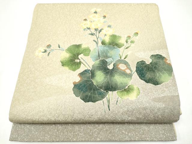 平和屋着物●友禅作家　茂野大生　太鼓柄袋帯　草花文　金通し地　正絹　逸品　CABI0114hy