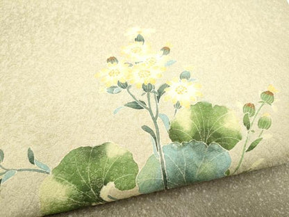 平和屋着物●友禅作家　茂野大生　太鼓柄袋帯　草花文　金通し地　正絹　逸品　CABI0114hy
