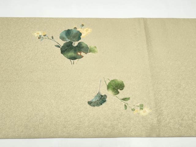 平和屋着物●友禅作家　茂野大生　太鼓柄袋帯　草花文　金通し地　正絹　逸品　CABI0114hy