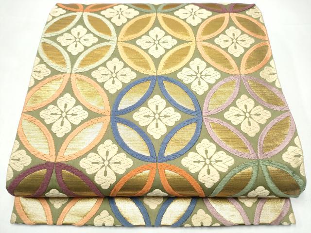 平和屋着物●六通柄袋帯　唐織　七宝花文　金糸　正絹　逸品　CABI0116hy