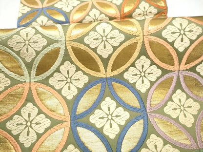 平和屋着物●六通柄袋帯　唐織　七宝花文　金糸　正絹　逸品　CABI0116hy