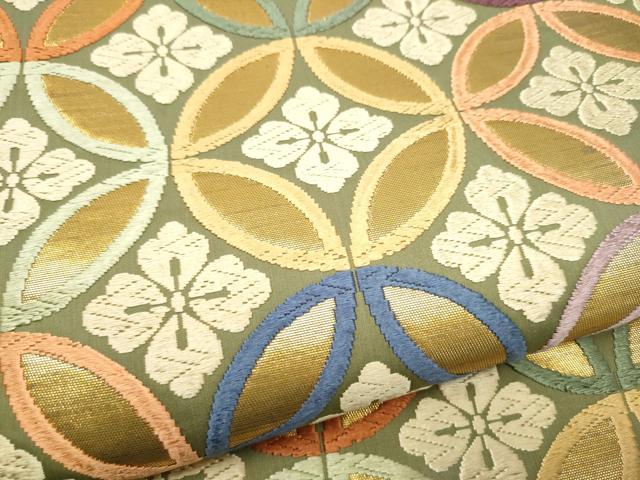平和屋着物●六通柄袋帯　唐織　七宝花文　金糸　正絹　逸品　CABI0116hy