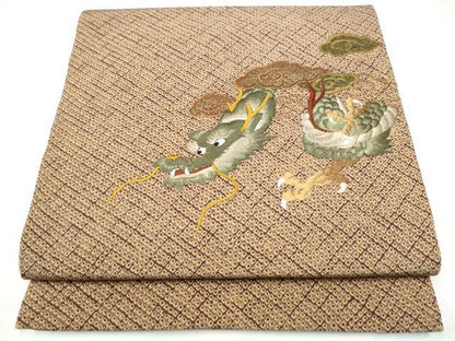 平和屋着物●太鼓柄袋帯　作家物　総刺繍　雲龍　金糸　正絹　逸品　CABI0123hy