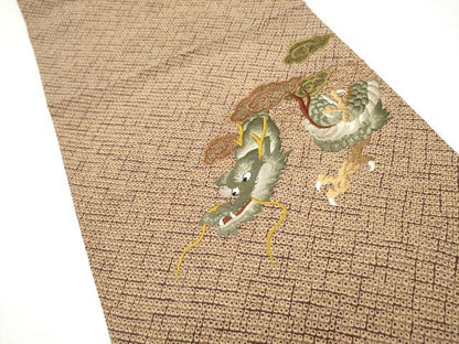 平和屋着物●太鼓柄袋帯　作家物　総刺繍　雲龍　金糸　正絹　逸品　CABI0123hy