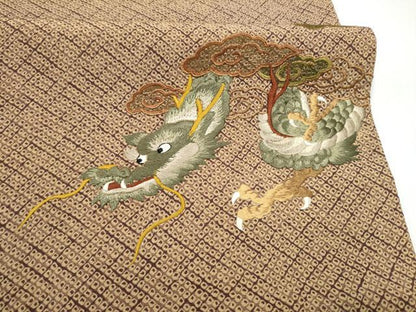 平和屋着物●太鼓柄袋帯　作家物　総刺繍　雲龍　金糸　正絹　逸品　CABI0123hy