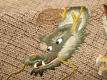 平和屋着物●太鼓柄袋帯　作家物　総刺繍　雲龍　金糸　正絹　逸品　CABI0123hy