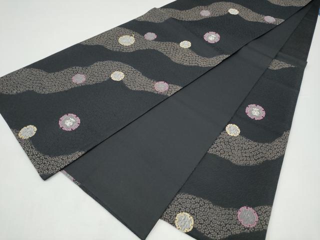 平和屋着物●六通柄袋帯　フクロウ　小花散らし　黒地　正絹　逸品　CABI0126hy