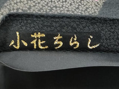 平和屋着物●六通柄袋帯　フクロウ　小花散らし　黒地　正絹　逸品　CABI0126hy