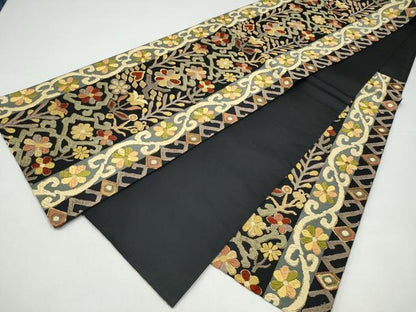 平和屋着物●六通柄袋帯　唐織　草花文　金糸　正絹　逸品　CABI0127hy