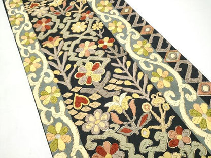 平和屋着物●六通柄袋帯　唐織　草花文　金糸　正絹　逸品　CABI0127hy