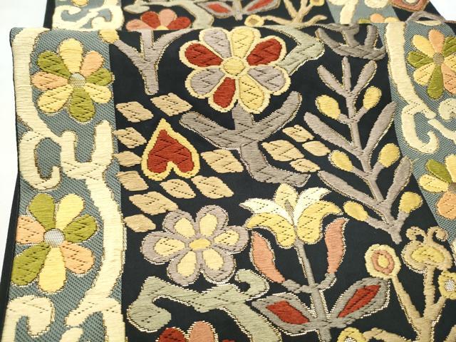 平和屋着物●六通柄袋帯　唐織　草花文　金糸　正絹　逸品　CABI0127hy