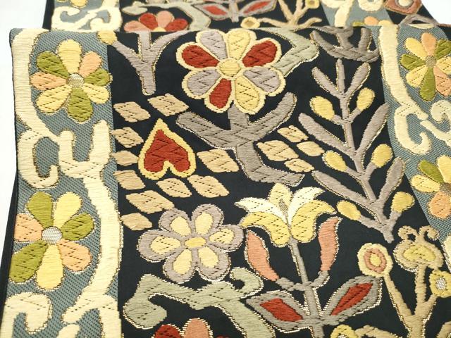 平和屋着物●六通柄袋帯　唐織　草花文　金糸　正絹　逸品　CABI0127hy