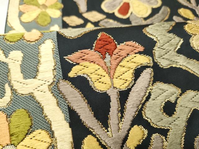平和屋着物●六通柄袋帯　唐織　草花文　金糸　正絹　逸品　CABI0127hy