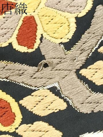 平和屋着物●六通柄袋帯　唐織　草花文　金糸　正絹　逸品　CABI0127hy
