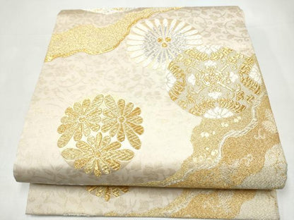 平和屋着物●六通柄袋帯　唐織　道長花丸文　金銀糸　正絹　逸品　CABI0129hy