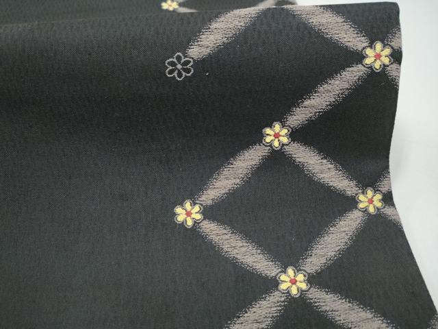 平和屋着物▽六通柄袋帯　スリーシーズン　春夏秋　菱花文　黒地　正絹　逸品　CABI0132hy
