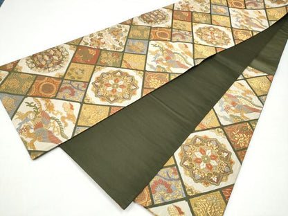 平和屋着物●六通柄袋帯　唐織　正倉院鳳凰花文　金糸　正絹　逸品　CABI0139hy