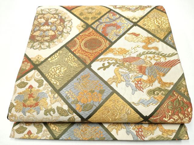 平和屋着物●六通柄袋帯　唐織　正倉院鳳凰花文　金糸　正絹　逸品　CABI0139hy