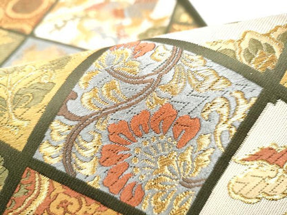 平和屋着物●六通柄袋帯　唐織　正倉院鳳凰花文　金糸　正絹　逸品　CABI0139hy