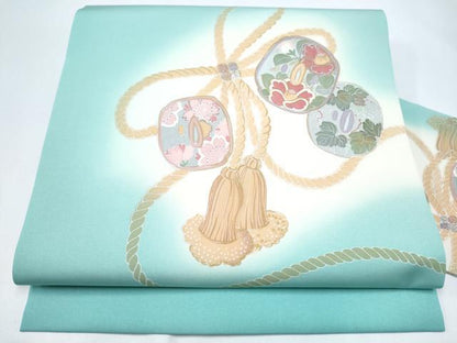 平和屋着物●塩瀬　九寸名古屋帯　結び紐花文　金彩　正絹　逸品　CABI0145hy