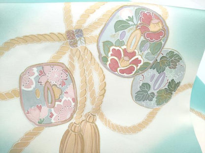 平和屋着物●塩瀬　九寸名古屋帯　結び紐花文　金彩　正絹　逸品　CABI0145hy