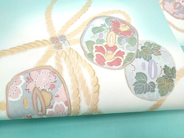平和屋着物●塩瀬　九寸名古屋帯　結び紐花文　金彩　正絹　逸品　CABI0145hy