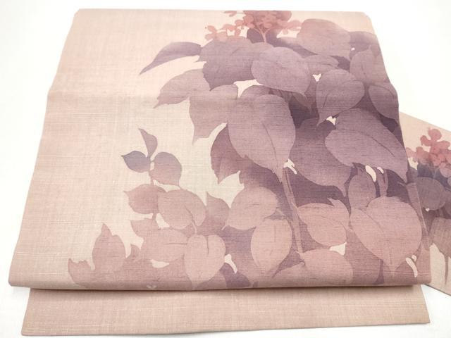 平和屋着物●九寸名古屋帯　作家物　紬地　ろうけつ染　草花文　正絹　逸品　CABI0147hy