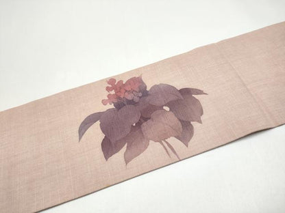 平和屋着物●九寸名古屋帯　作家物　紬地　ろうけつ染　草花文　正絹　逸品　CABI0147hy