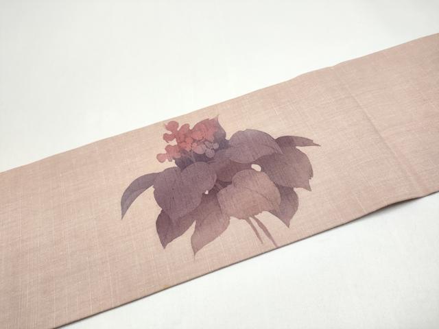 平和屋着物●九寸名古屋帯　作家物　紬地　ろうけつ染　草花文　正絹　逸品　CABI0147hy