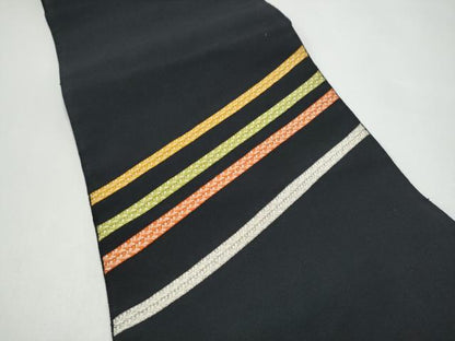 平和屋着物●爪掻き本綴れ　八寸名古屋帯　斜線文　黒地　正絹　逸品　CABI0152hy