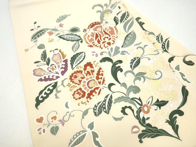 平和屋着物●塩瀬　九寸名古屋帯　更紗花唐草文　金銀彩　正絹　逸品　CABI0157hy