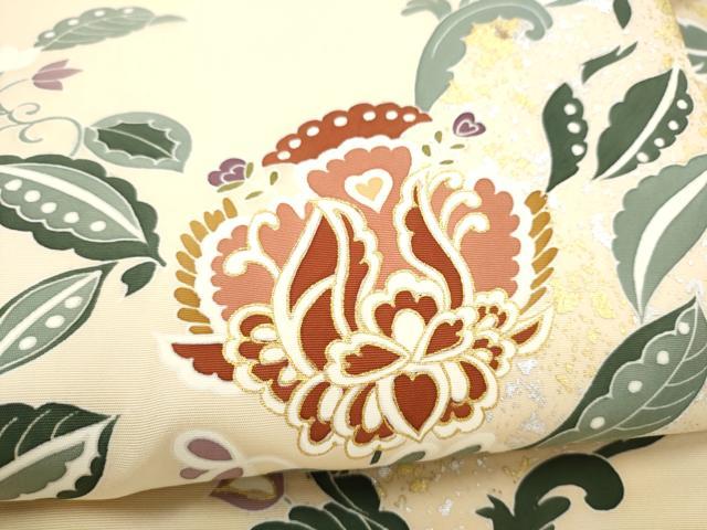 平和屋着物●塩瀬　九寸名古屋帯　更紗花唐草文　金銀彩　正絹　逸品　CABI0157hy