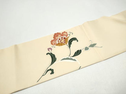 平和屋着物●塩瀬　九寸名古屋帯　更紗花唐草文　金銀彩　正絹　逸品　CABI0157hy