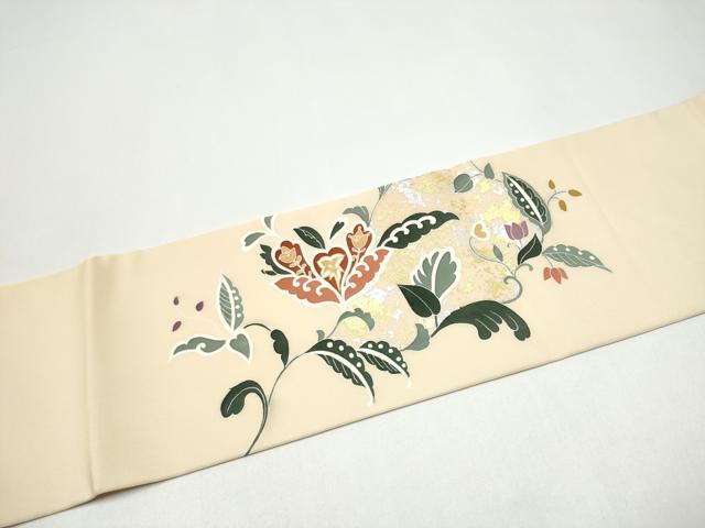 平和屋着物●塩瀬　九寸名古屋帯　更紗花唐草文　金銀彩　正絹　逸品　CABI0157hy