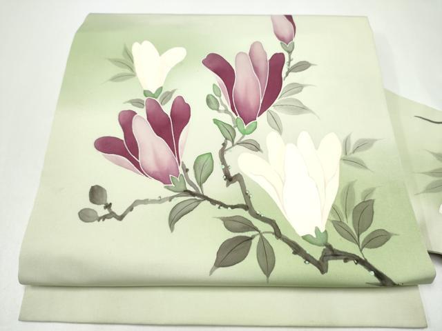 平和屋着物●塩瀬　九寸名古屋帯　枝花文　正絹　逸品　CABI0158hy