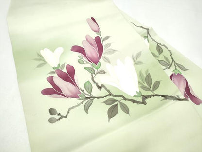 平和屋着物●塩瀬　九寸名古屋帯　枝花文　正絹　逸品　CABI0158hy
