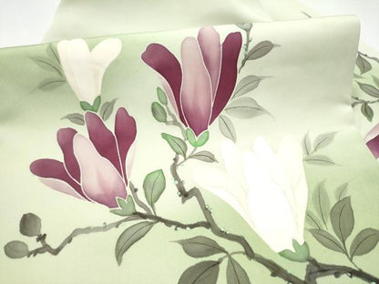 平和屋着物●塩瀬　九寸名古屋帯　枝花文　正絹　逸品　CABI0158hy