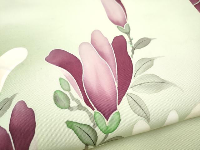 平和屋着物●塩瀬　九寸名古屋帯　枝花文　正絹　逸品　CABI0158hy
