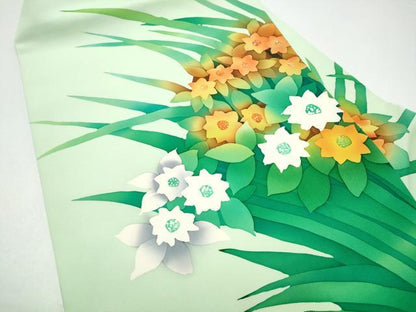平和屋着物●塩瀬　九寸名古屋帯　作家物　ろうけつ染　草花文　正絹　逸品　CABI0160hy