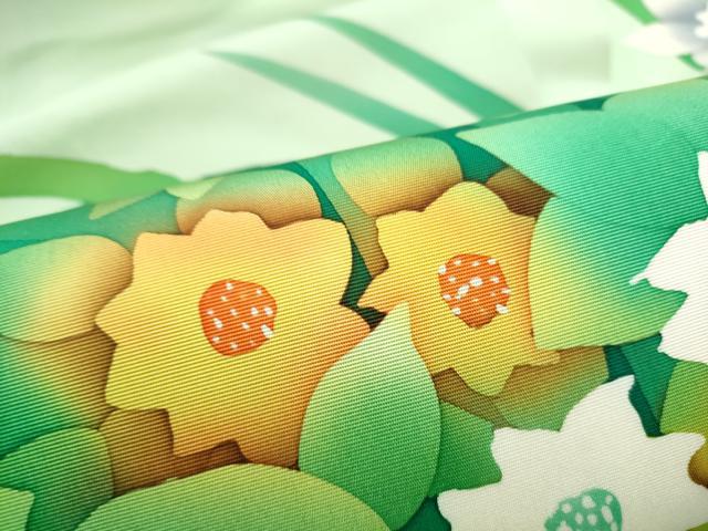 平和屋着物●塩瀬　九寸名古屋帯　作家物　ろうけつ染　草花文　正絹　逸品　CABI0160hy