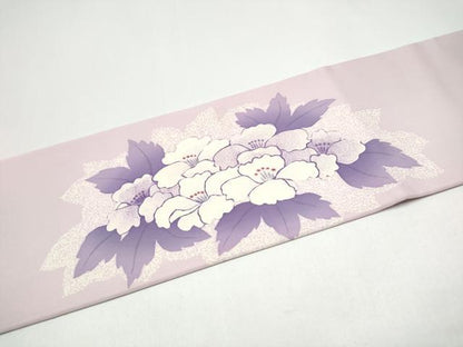 平和屋着物●塩瀬　九寸名古屋帯　ろうけつ染　牡丹　正絹　逸品　CABI0162hy