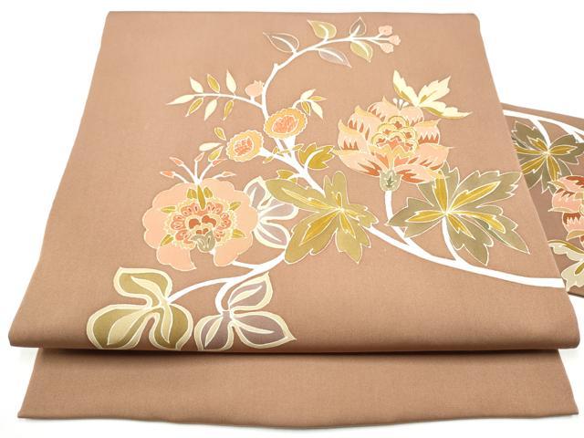 平和屋着物●塩瀬　九寸名古屋帯　駒刺繍　更紗花文　金彩　正絹　逸品　CABI0163hy